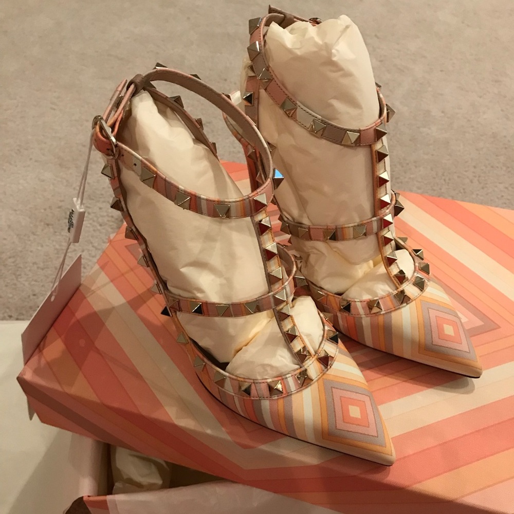 Valentino Garavani Rockstud Cage Pumps | Geometric Print | NEW | Box | IT 37 - Picture 2 of 6